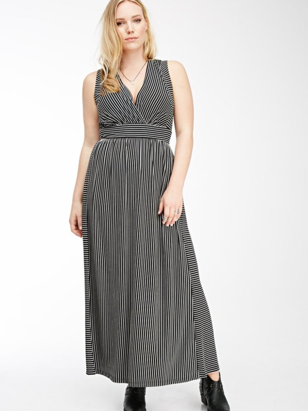 Forever 21 Black Plus Size Striped Surplice Maxi Dress 1X/2X